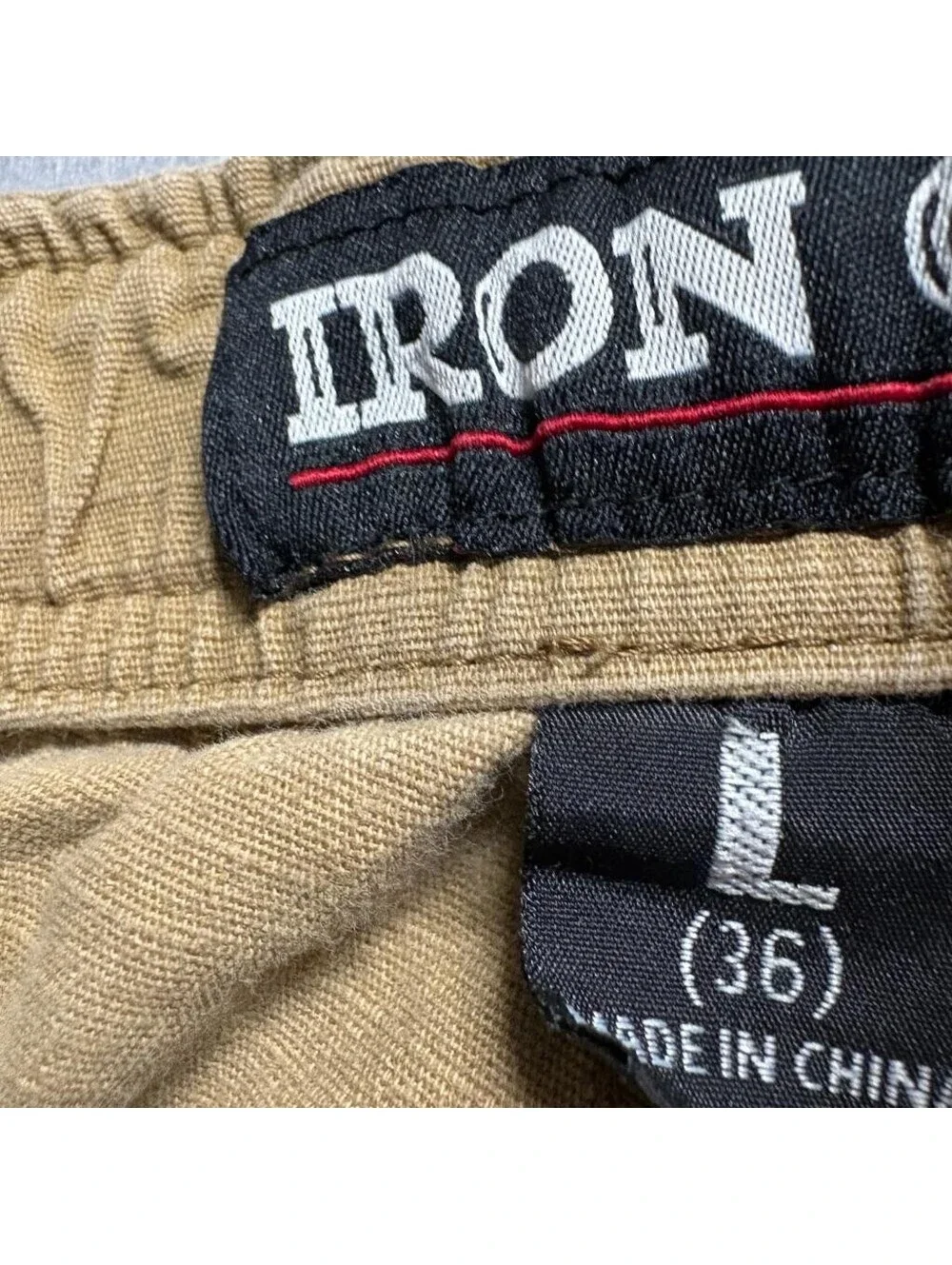 Iron Co Mens Cargo Jogger Pants Large L 36 Brown Cotton Spandex Elastic Waist